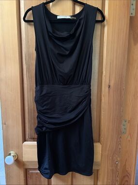 Sleeveless Black Draped Midi Dress by